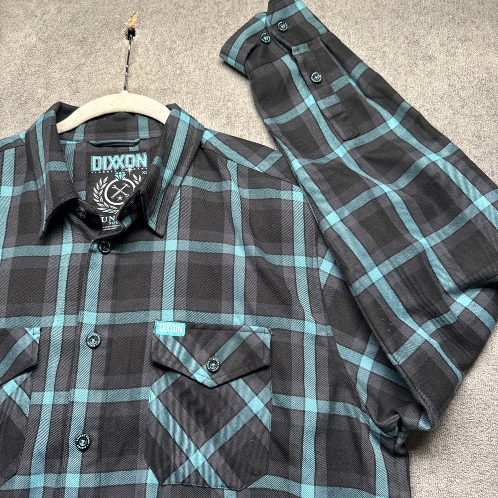 Dixxon‎ Union Square Men's Aqua Green Black Plaid Flannel Button Down Shirt XL
